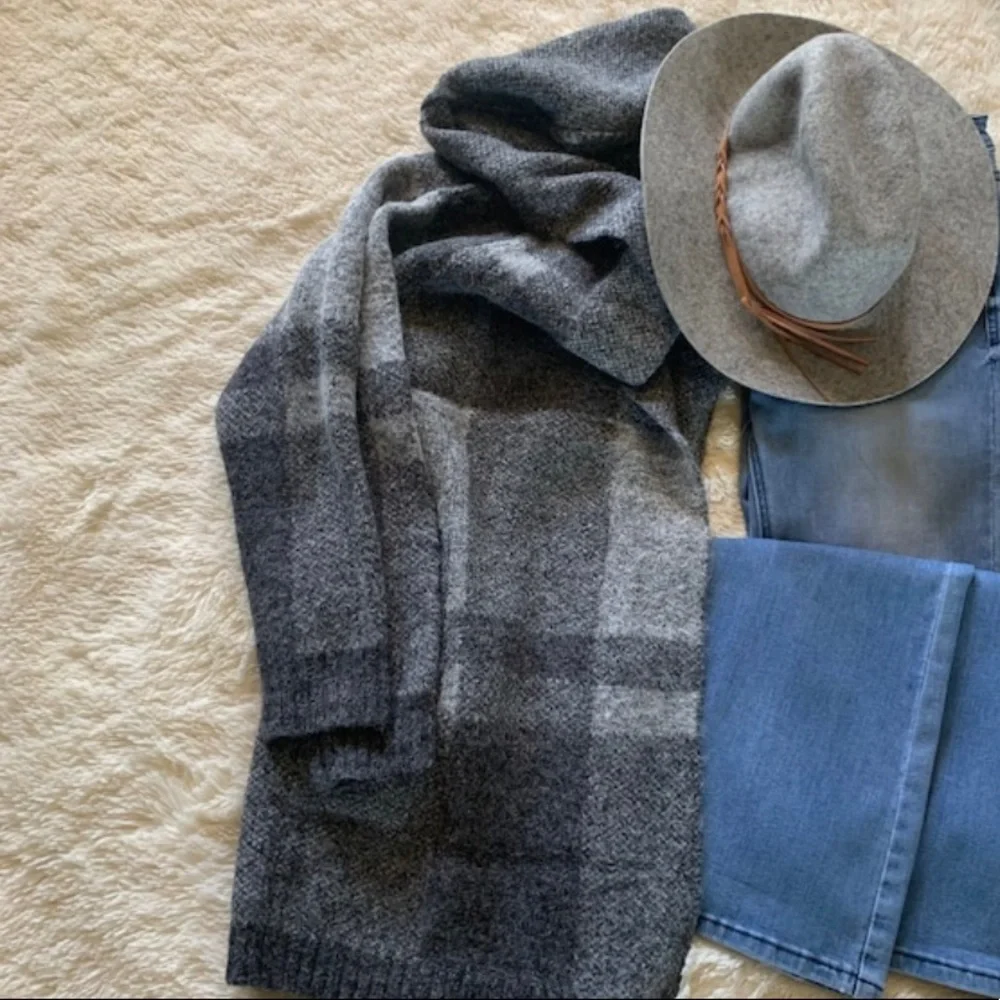 New Hooded Cardigan Sweater Coat Shacket Jacket Grey Vtg Western Boho - Picture 6 of 9